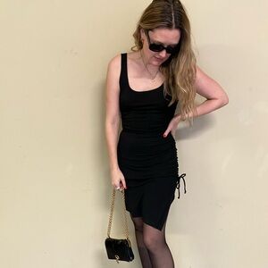 Vintage 1990s Barbara Lesser Black Ruched Side Bodycon Tank Dress Small